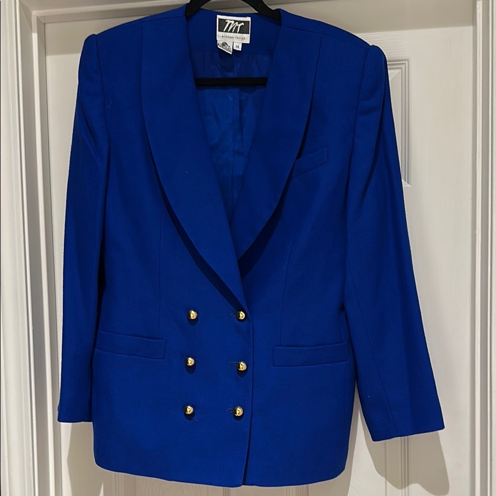 Vintage Women's Blue Blazer with Gold Buttons size 14 100% wool